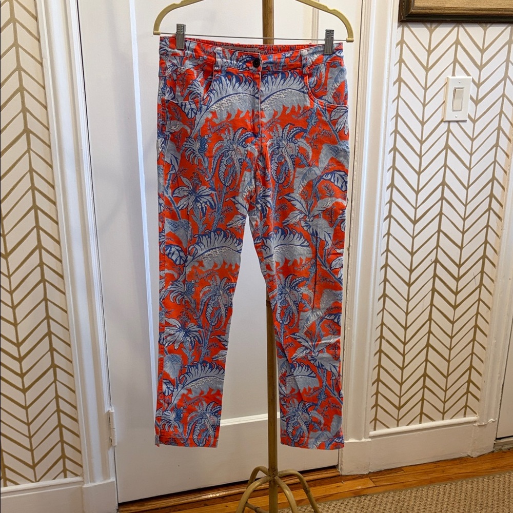 Gretchen Scott Designs Orange Tropical Print Cropped Pants
